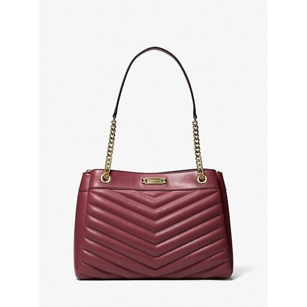 Michael kors Chain Strap Tote Shoulder Handbag Womens Oxblood Leather Zip-Up